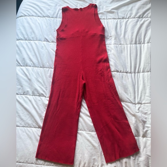 Zara Red Knit Frill Jumpsuit - Picture 3 of 4